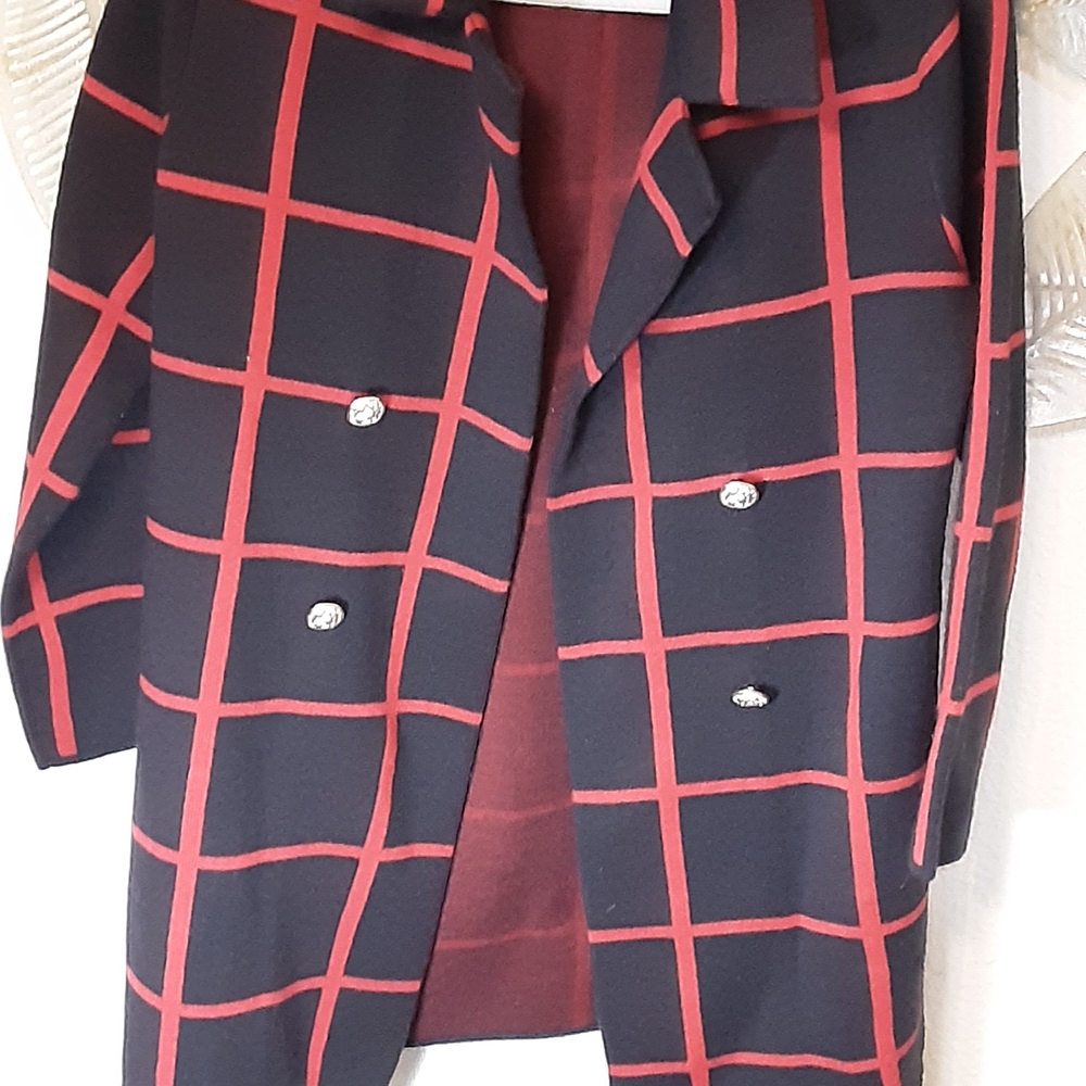 Anne Klein Black and Red Grid Blazer